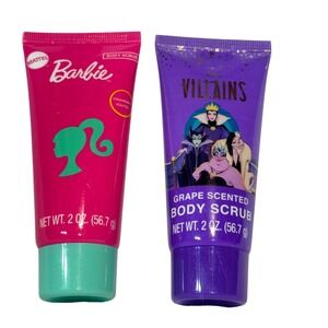 Mattel Barbie Disney Villains Body Scrub Set 2oz Pink Purple Strawberry Grape